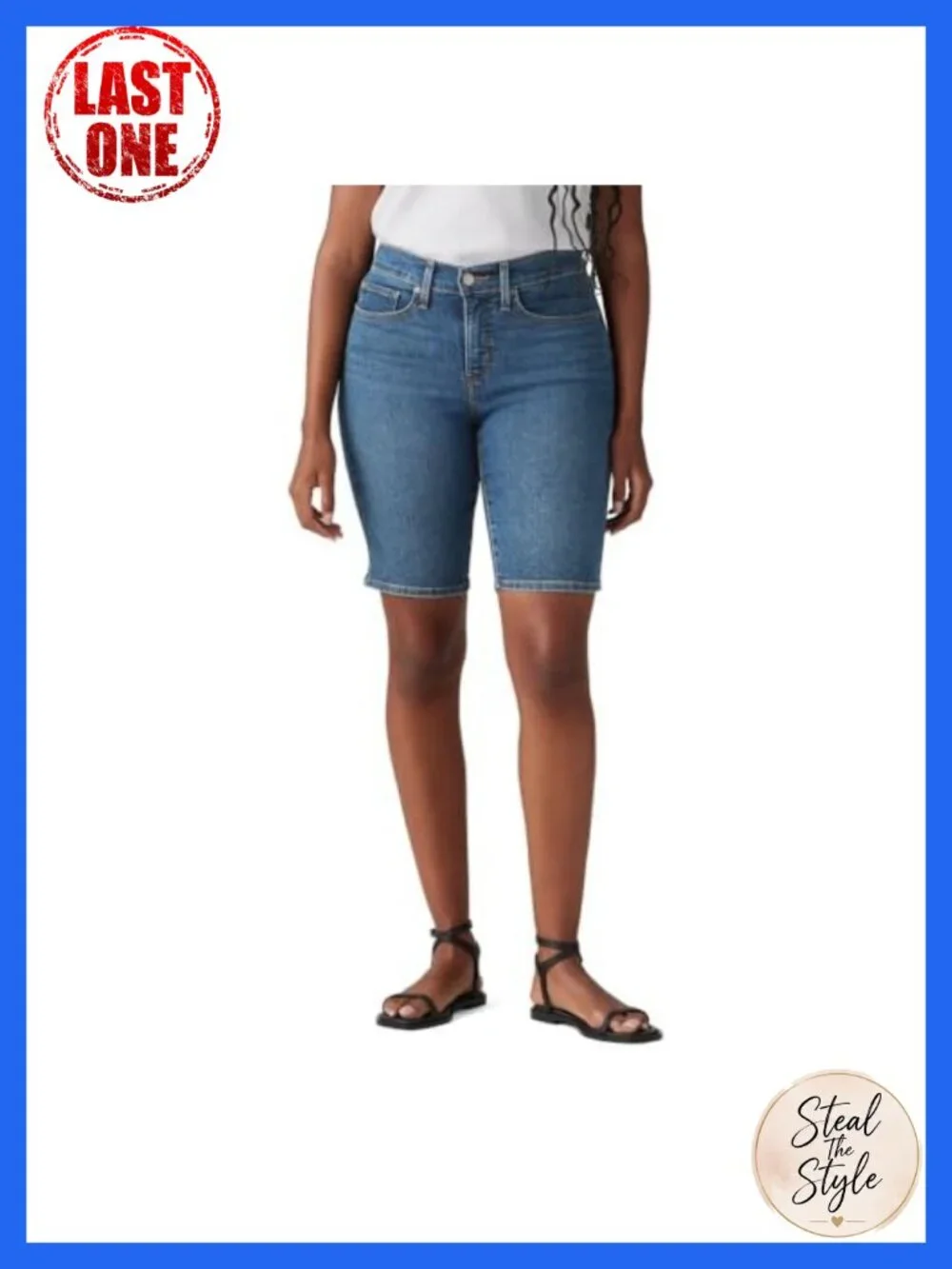 Shaping Bermuda Shorts Mid Rise Stretch Denim Plus Size